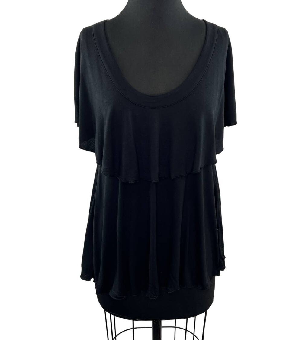 Anthropologie Vanessa Virginia Bella Ruffled Top Black Tiered Tunic Scoop Neck M